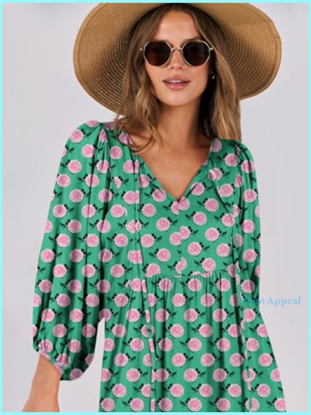 Maxi Dress with Puff Sleeves, V-Neck, Flowy Swing Fit for Casual Wear - Picture 5 of 7